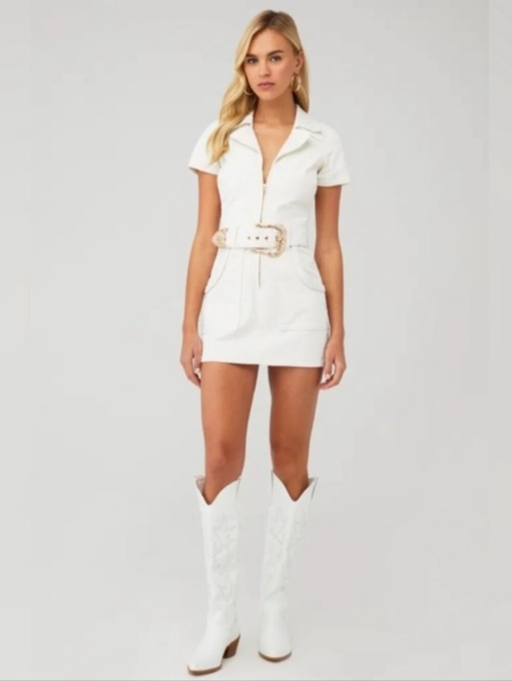 Show Me Your Mumu Outlaw Mini Dress Cream Corduroy Belted Western Bridal Size S